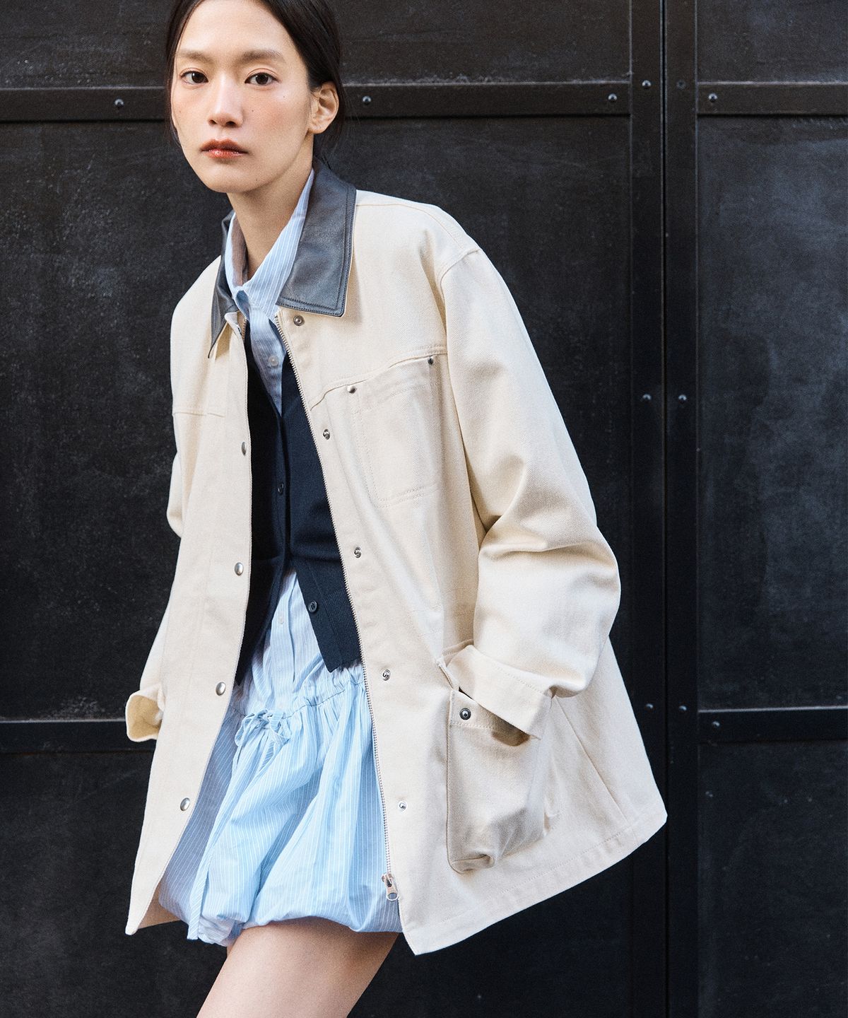 미쏘(MIXXO) 벌룬 셔츠카라 원피스_MIWOWG202C