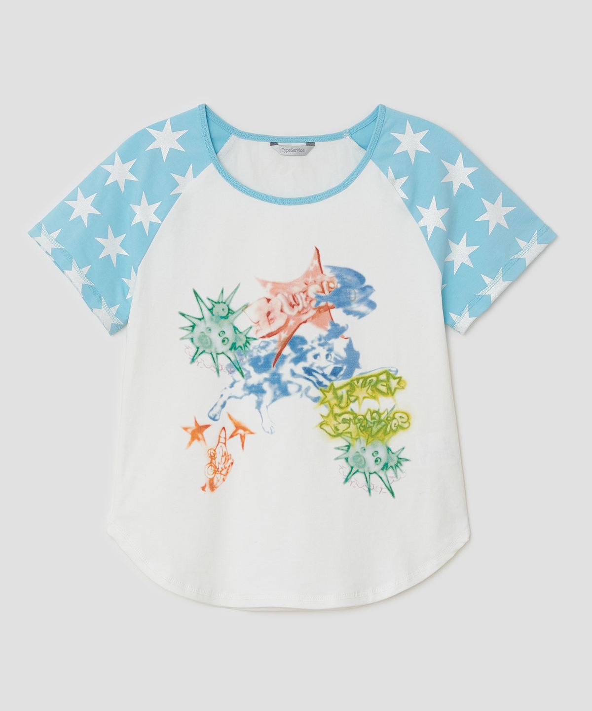 타입서비스(TYPESERVICE) Star Sleeve Spray Raglan Top [Blue]