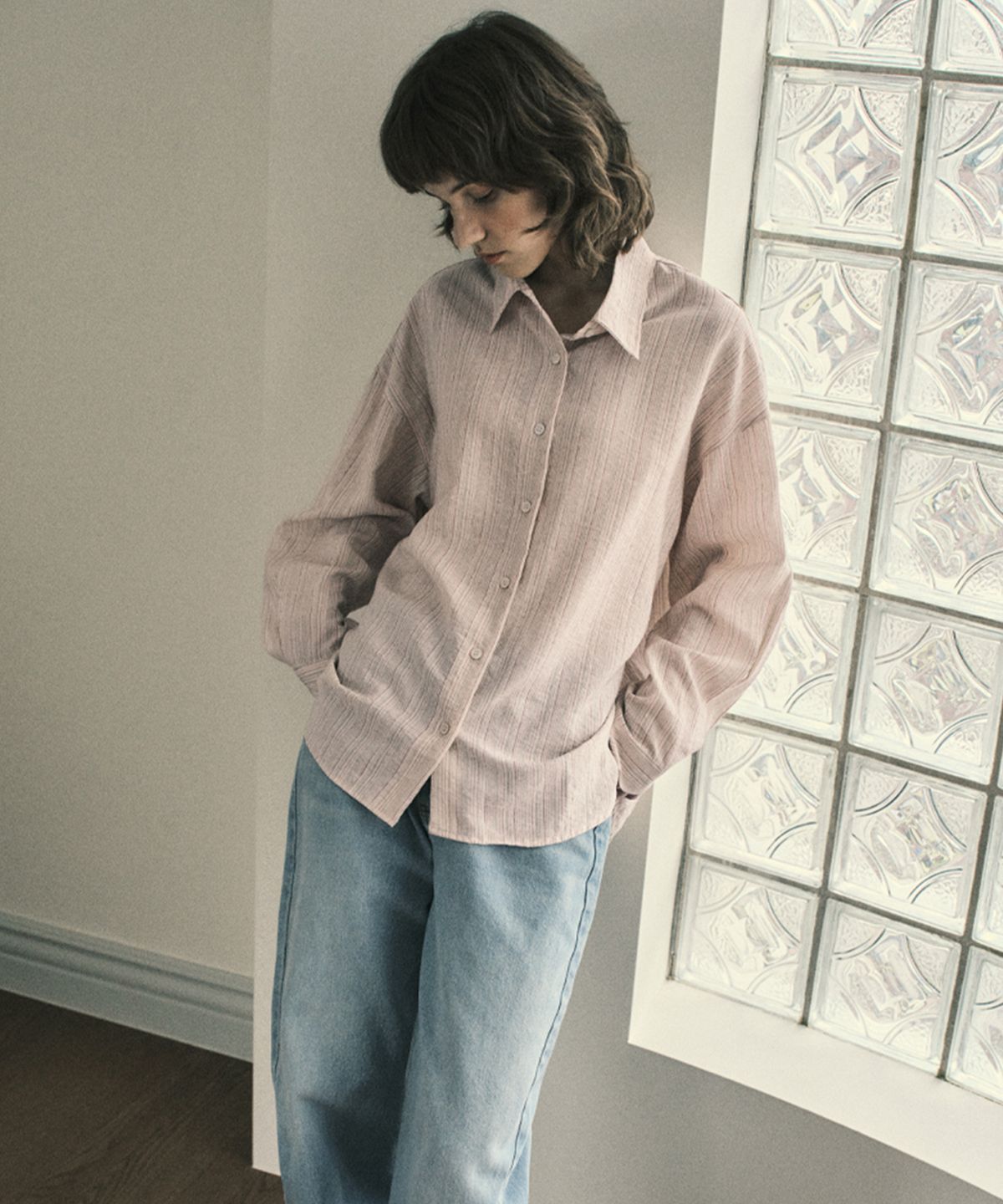 아우어노스텔지아(OURNOSTALGIA) Vintage stripe shirt_Pink&Green(O25-SH01)