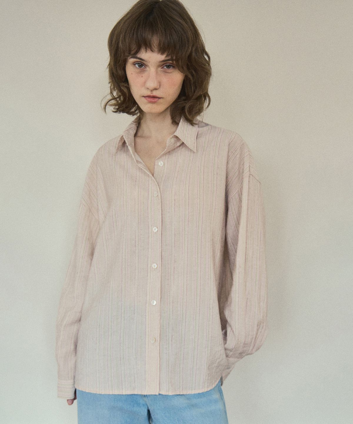 아우어노스텔지아(OURNOSTALGIA) Vintage stripe shirt_Pink&Green(O25-SH01)