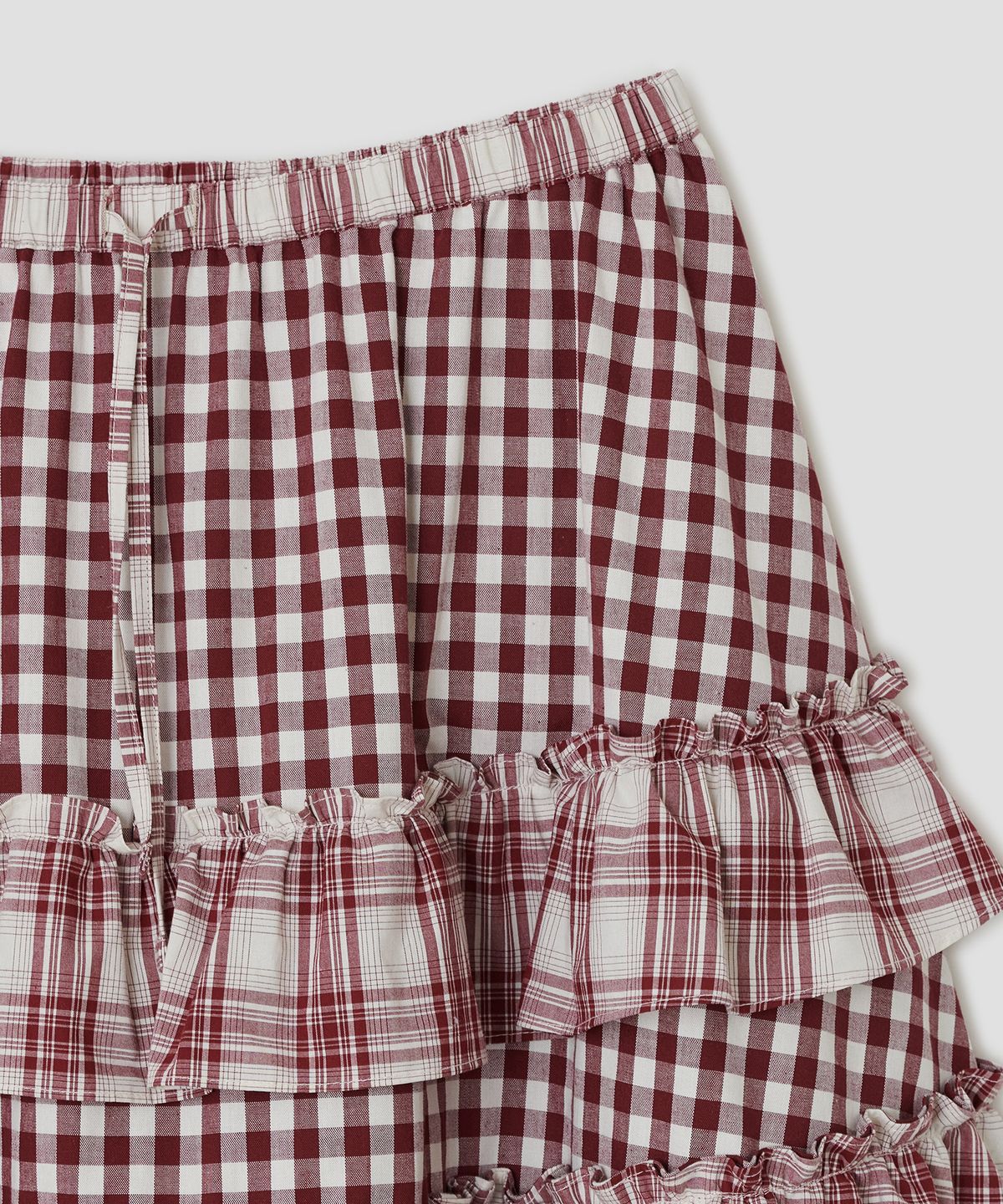 타입서비스(TYPESERVICE) Voluminous Check Tier Skirt [Red]