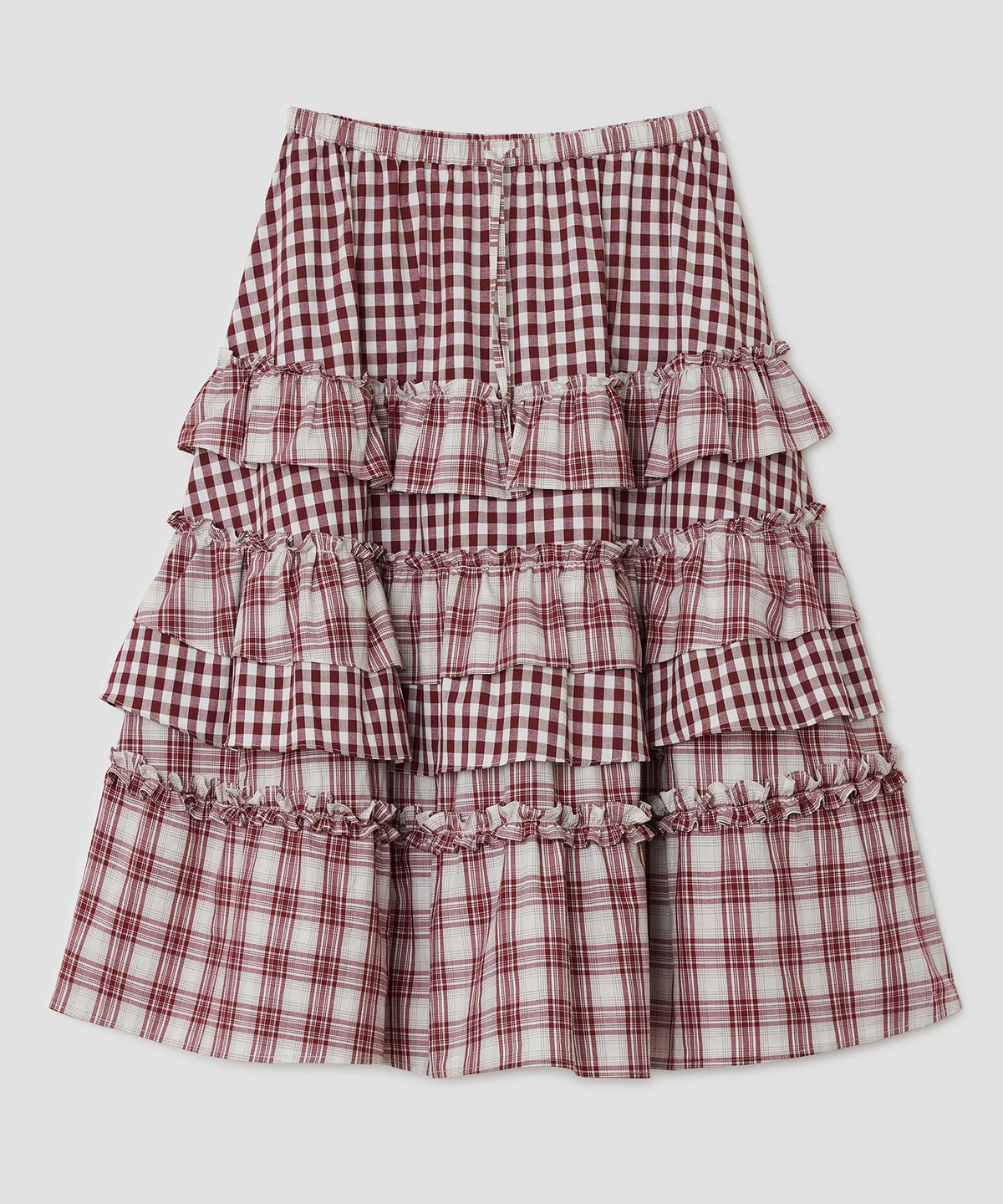 타입서비스(TYPESERVICE) Voluminous Check Tier Skirt [Red]