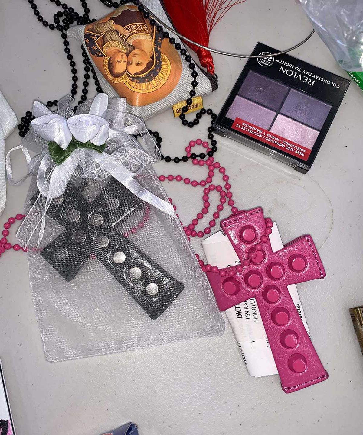 스컬프터(SCULPTOR) Cross Stud Strap Wallet Pink