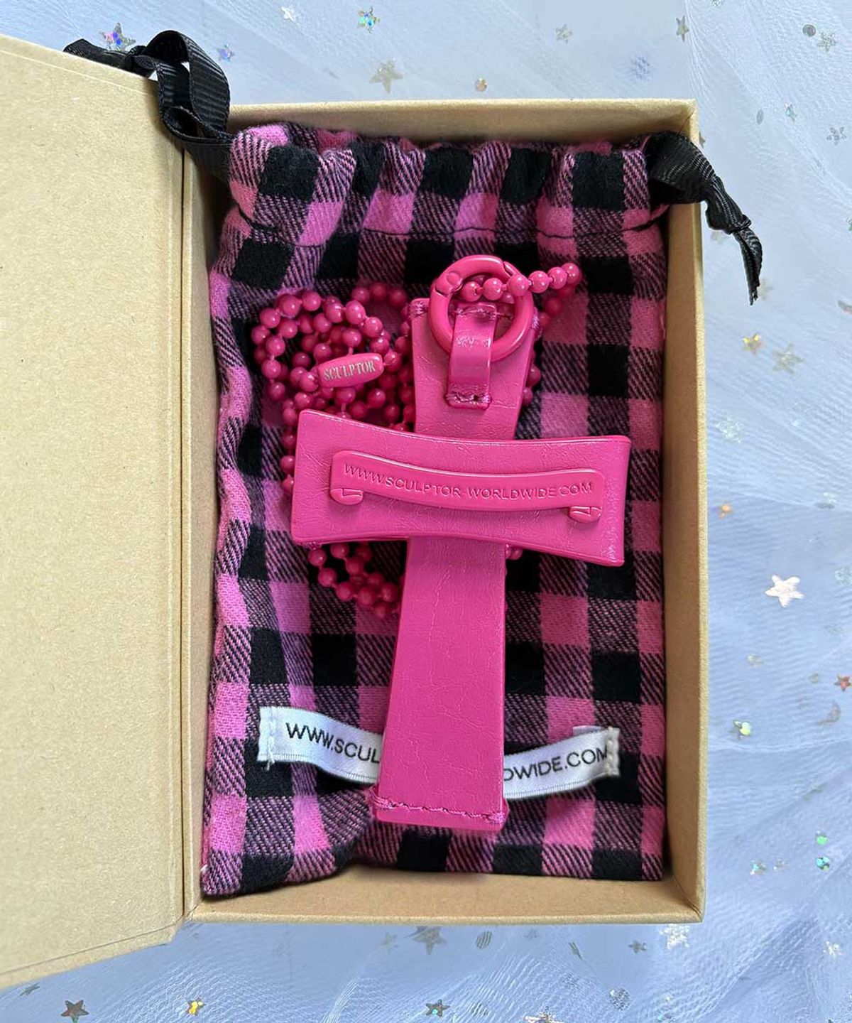 스컬프터(SCULPTOR) Cross Stud Strap Wallet Pink
