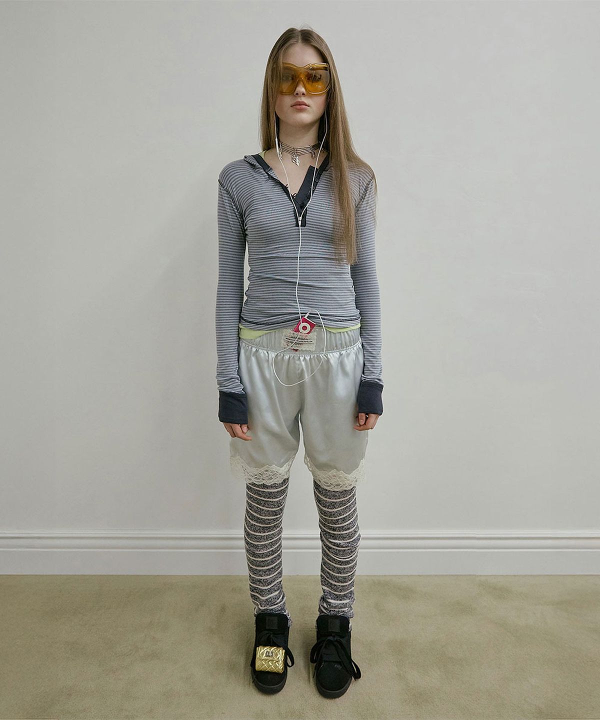 스컬프터(SCULPTOR) Striped Button Down Hoodie Dusty Blue