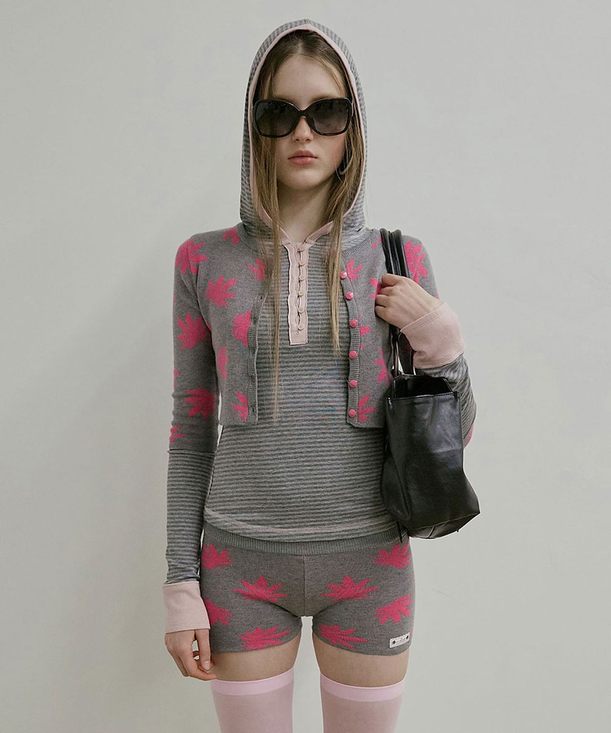 스컬프터(SCULPTOR) Striped Button Down Hoodie Melange Gray