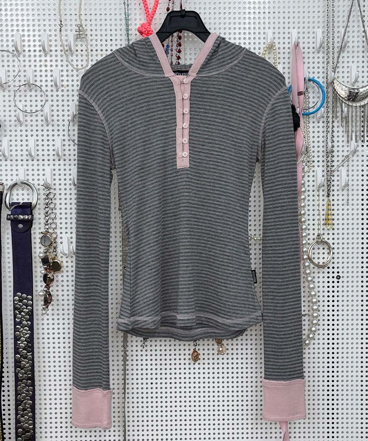 스컬프터(SCULPTOR) Striped Button Down Hoodie Melange Gray