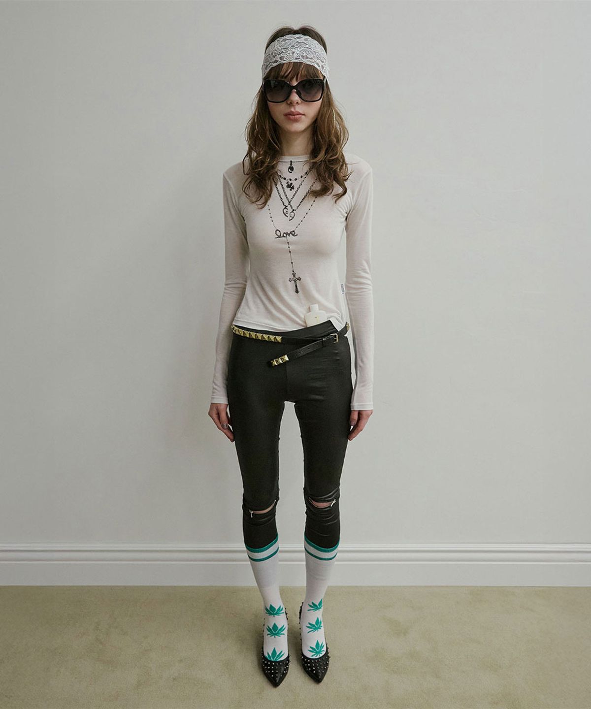 스컬프터(SCULPTOR) Faux Necklace Tee White/Black