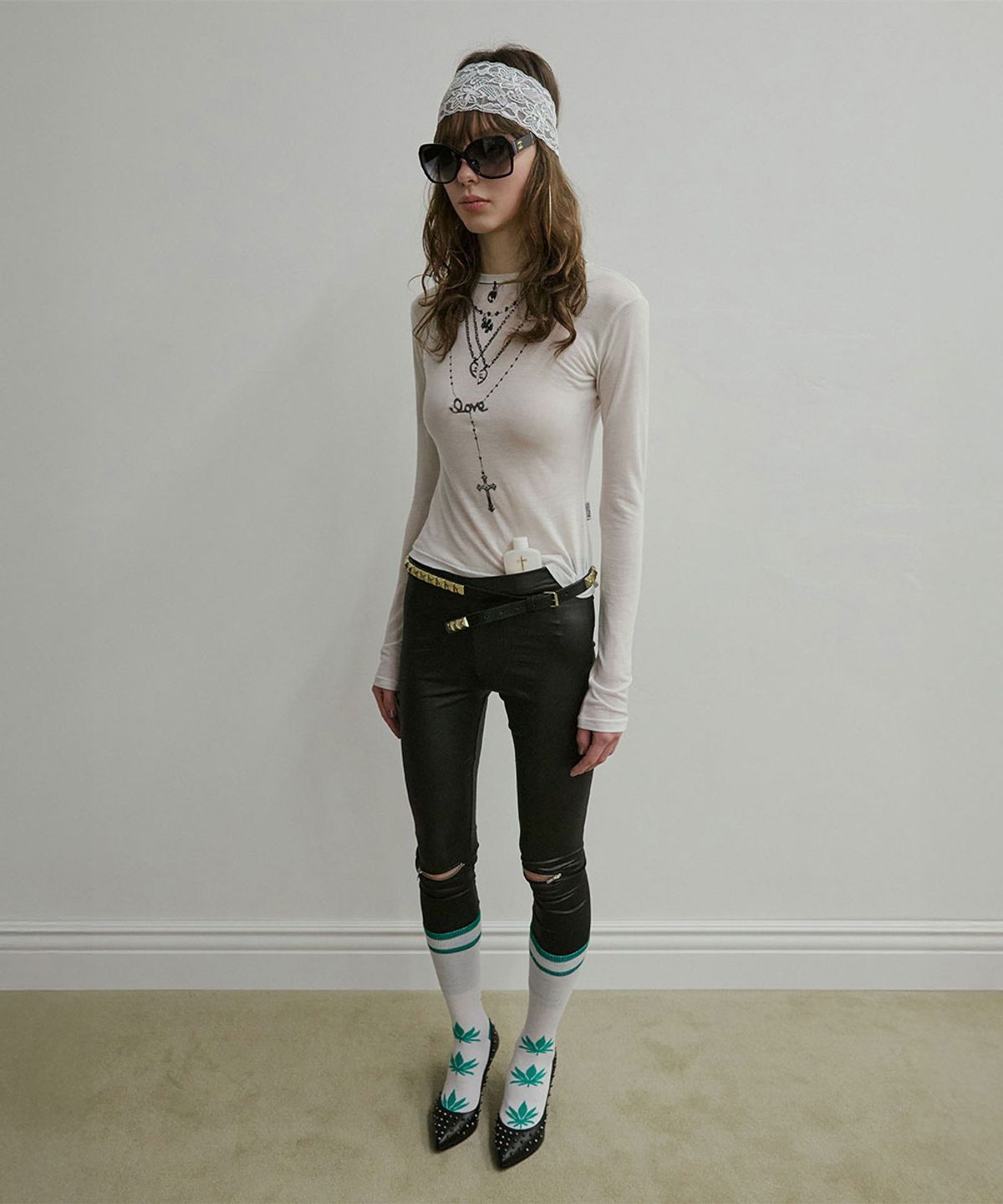 스컬프터(SCULPTOR) Faux Necklace Tee White/Black
