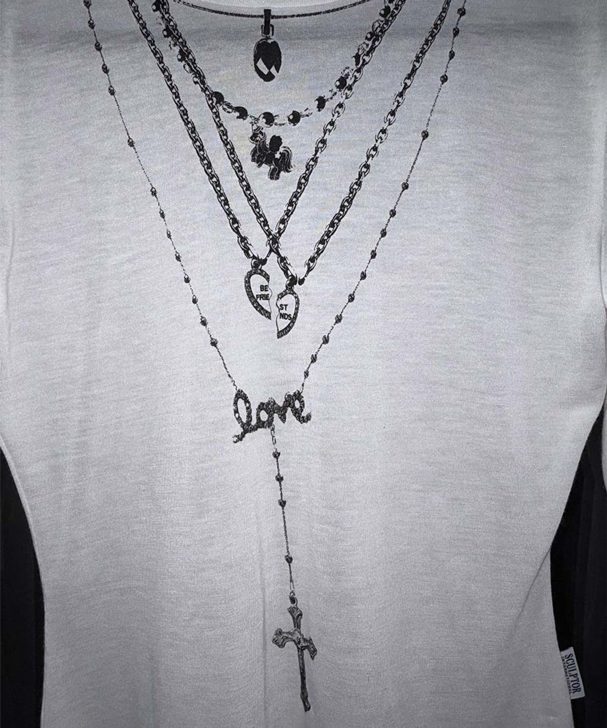 스컬프터(SCULPTOR) Faux Necklace Tee White/Black