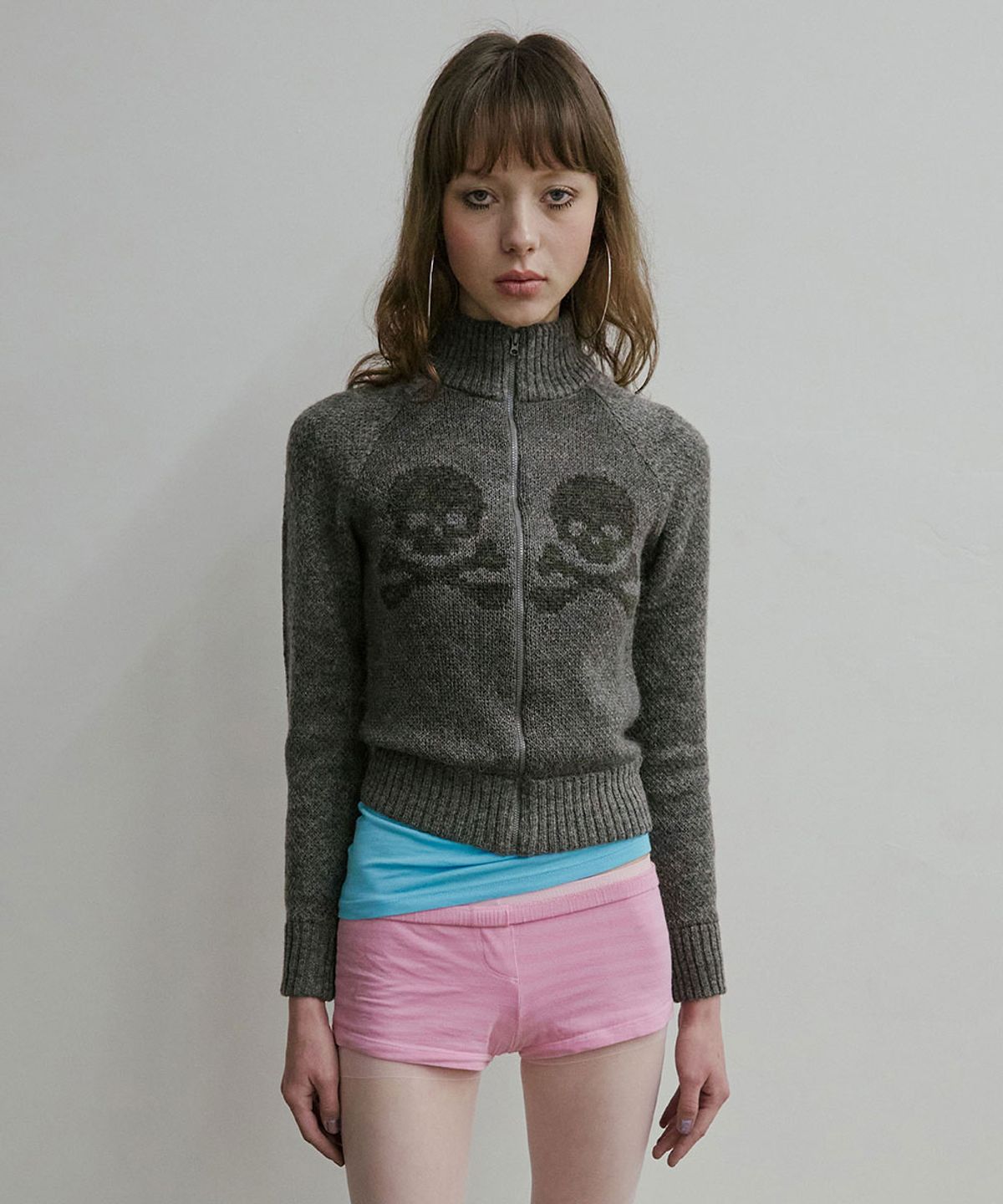 스컬프터(SCULPTOR) Skull Zip-Up Sweater Melange Gray