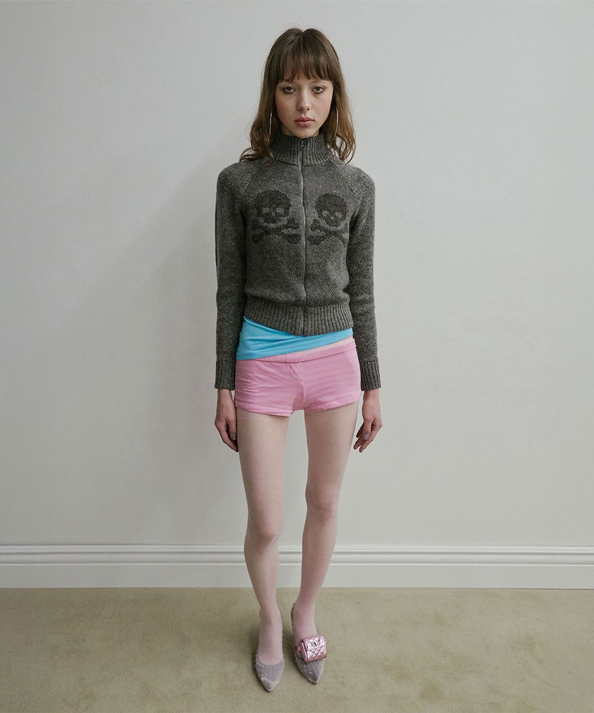 스컬프터(SCULPTOR) Skull Zip-Up Sweater Melange Gray