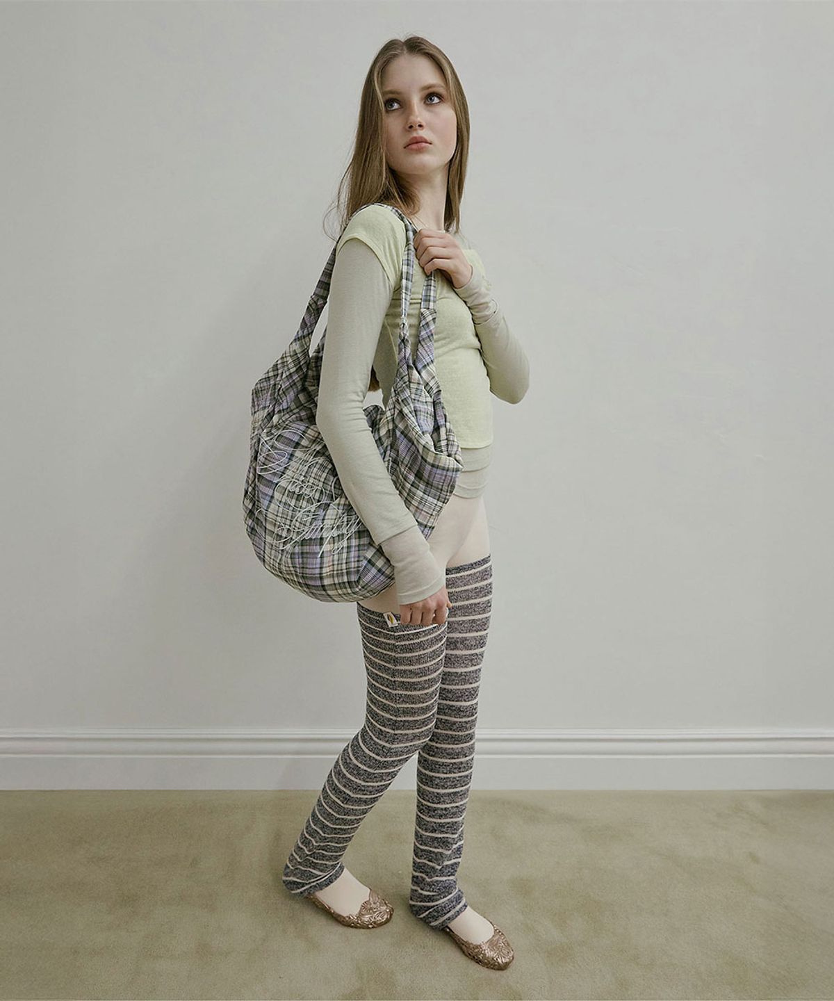 스컬프터(SCULPTOR) Plaid Big Hobo Bag Sage