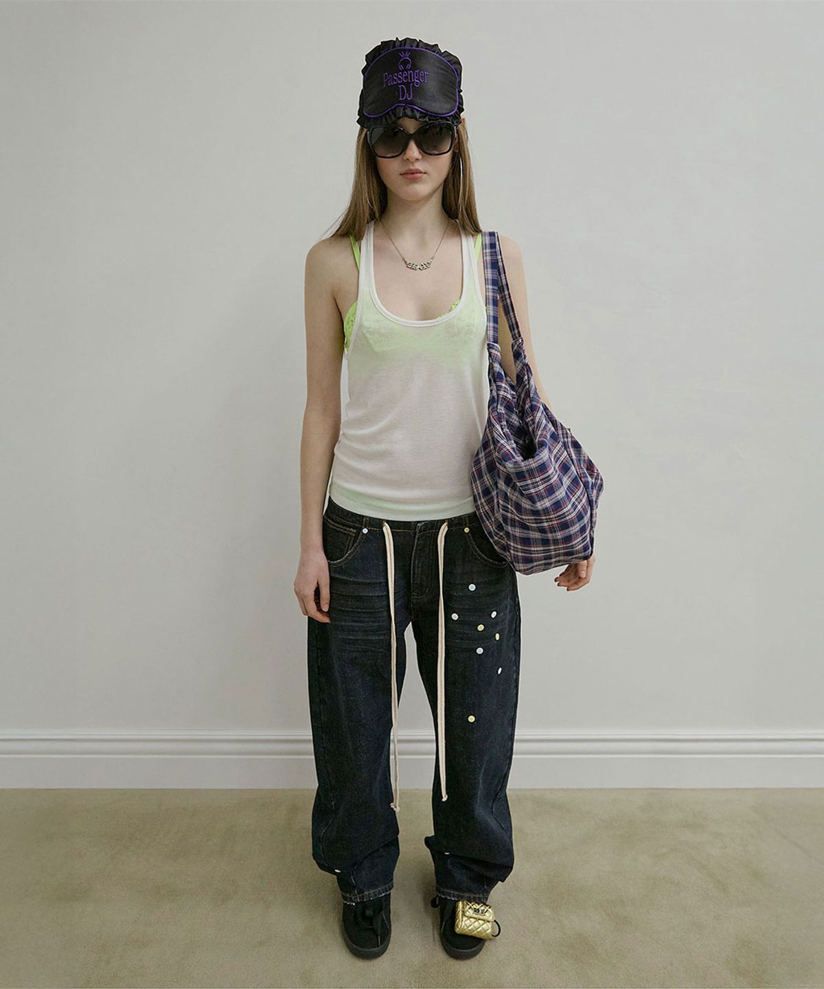 스컬프터(SCULPTOR) Plaid Big Hobo Bag Navy