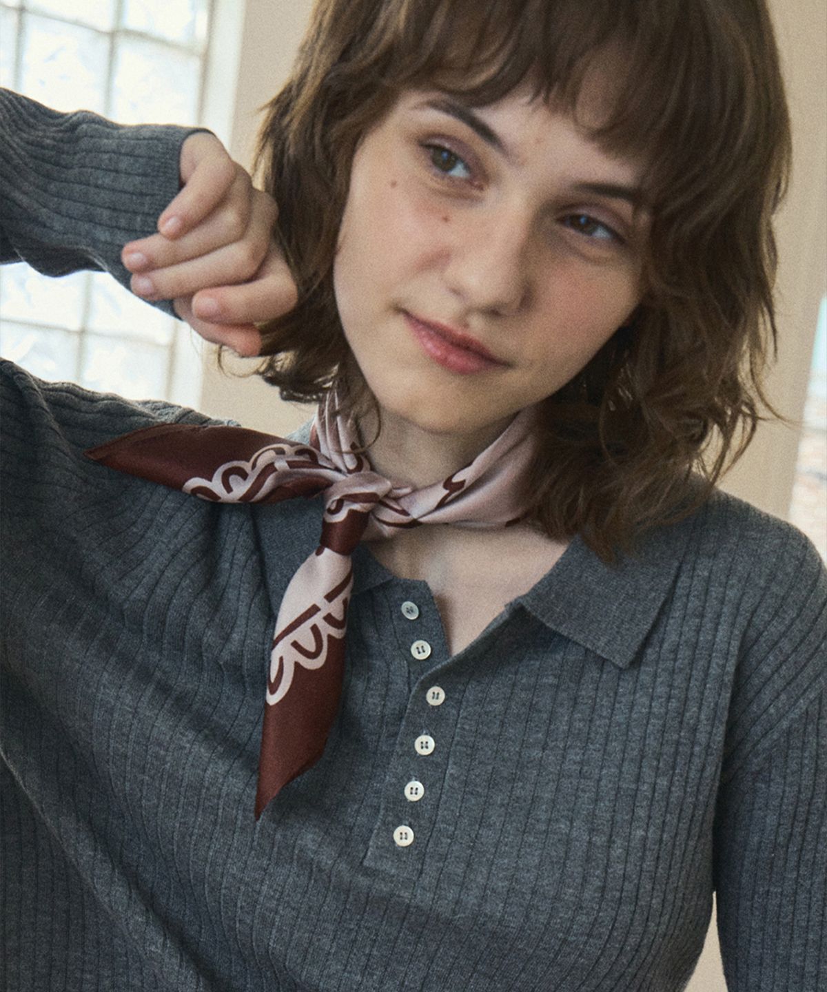 아우어노스텔지아(OURNOSTALGIA) Our nostalgia silk scarf_Brown&Pink(O25-ACC01)