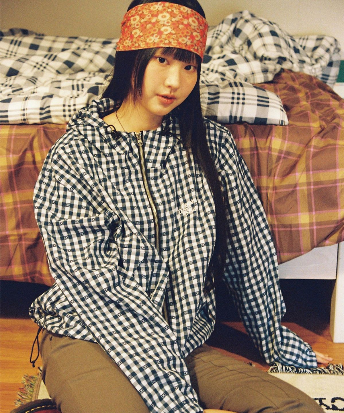 카비시(CAVISH) HOODED CHECK WIND BREAKER NAVY(CV2GSUB960A)