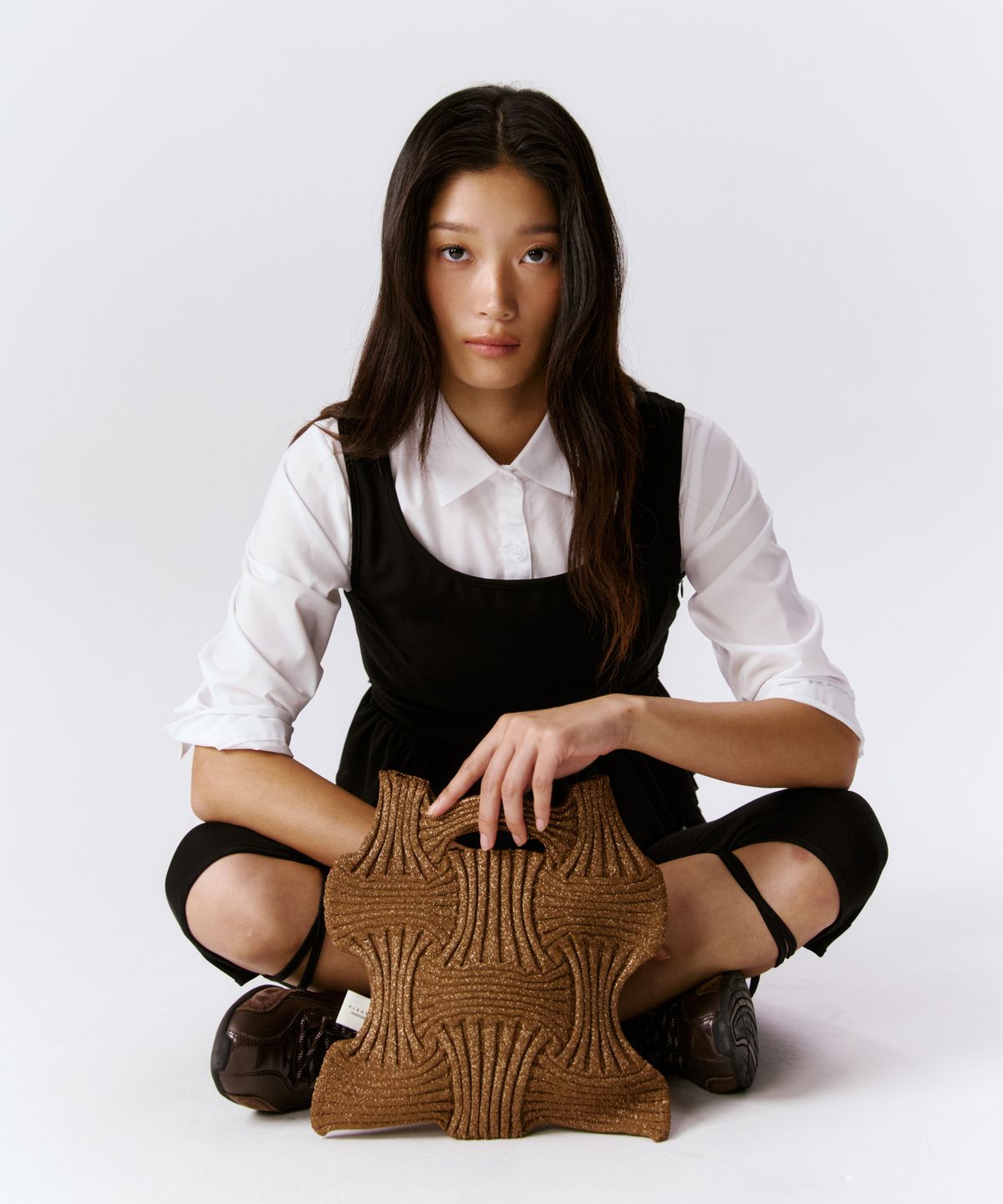 플리츠마마(PLEATSMAMA) 뉴보우백 글리터카멜