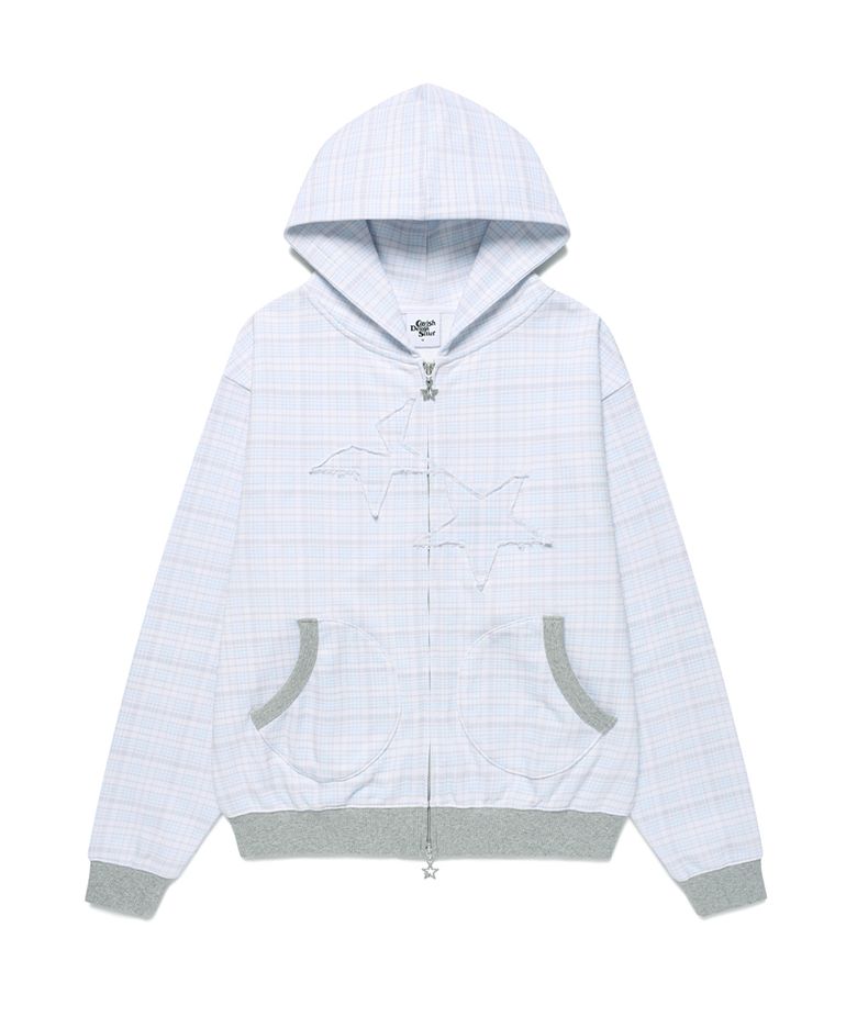 TWIN STAR CHECK ZIP UP HOODIE BLUE(CV2GSUM400A)