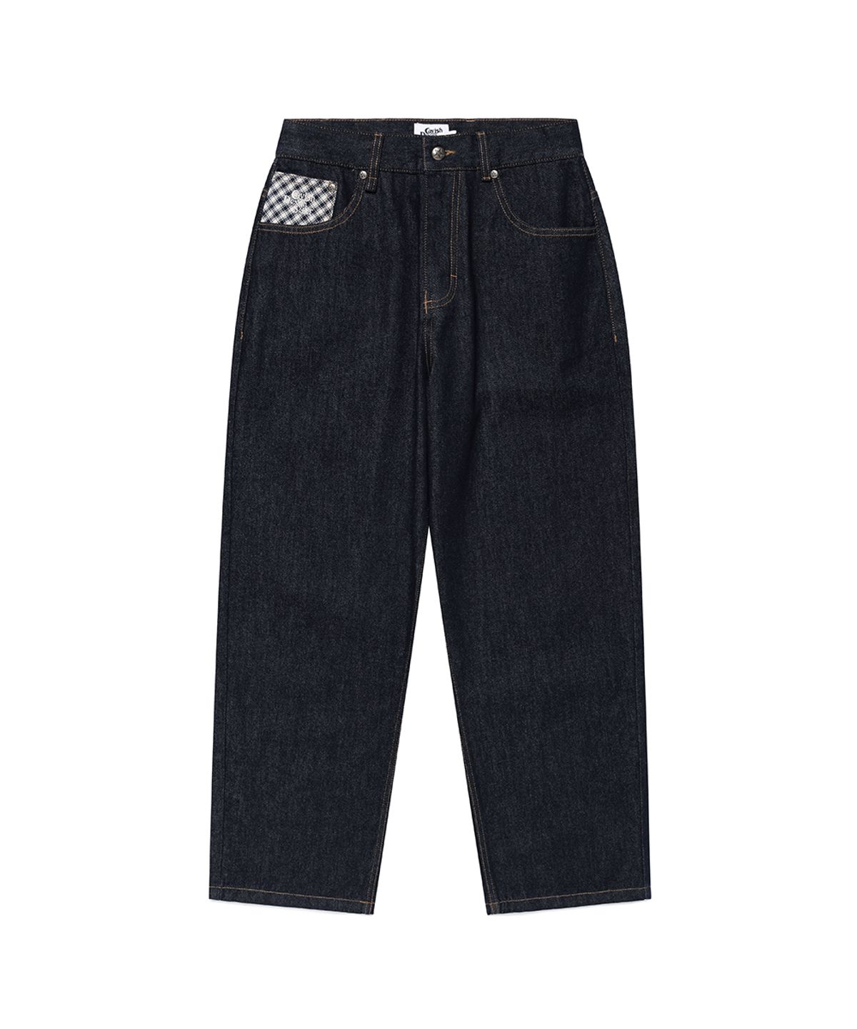 카비시(CAVISH) CHECK APPLIQUE DENIM PANTS BLUE(CV2GSFD111A)