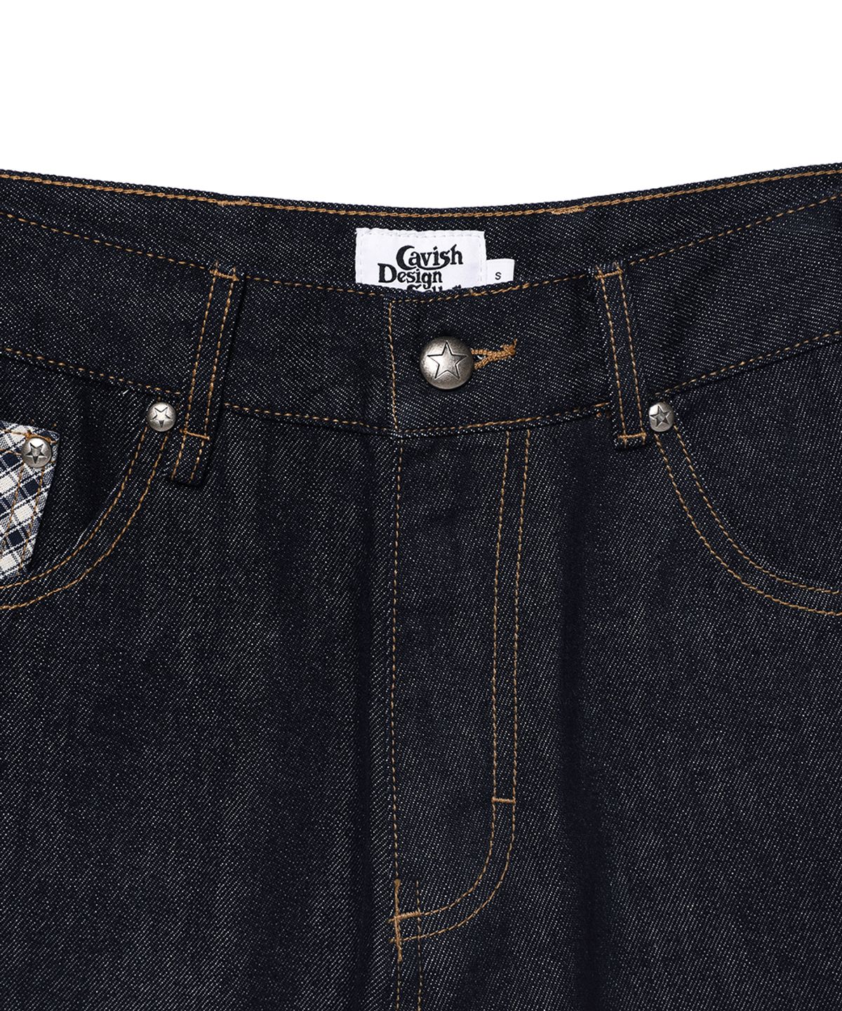 카비시(CAVISH) CHECK APPLIQUE DENIM PANTS BLUE(CV2GSFD111A)