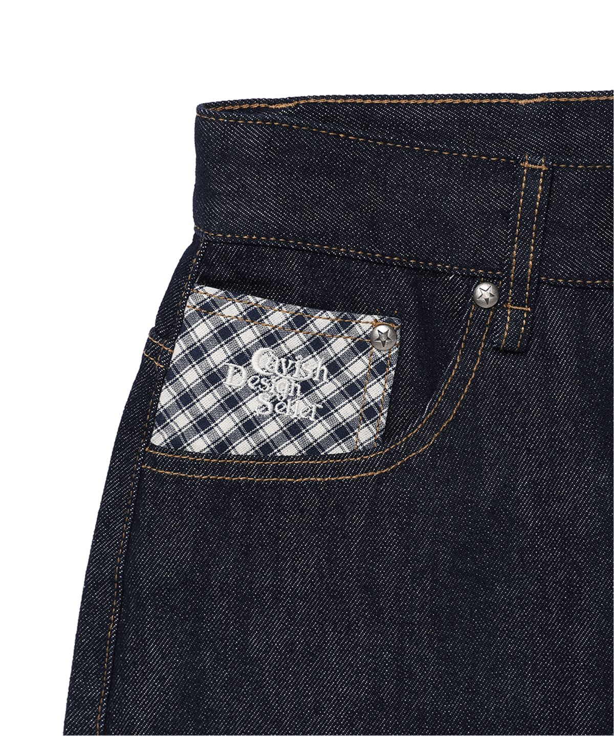 카비시(CAVISH) CHECK APPLIQUE DENIM PANTS BLUE(CV2GSFD111A)