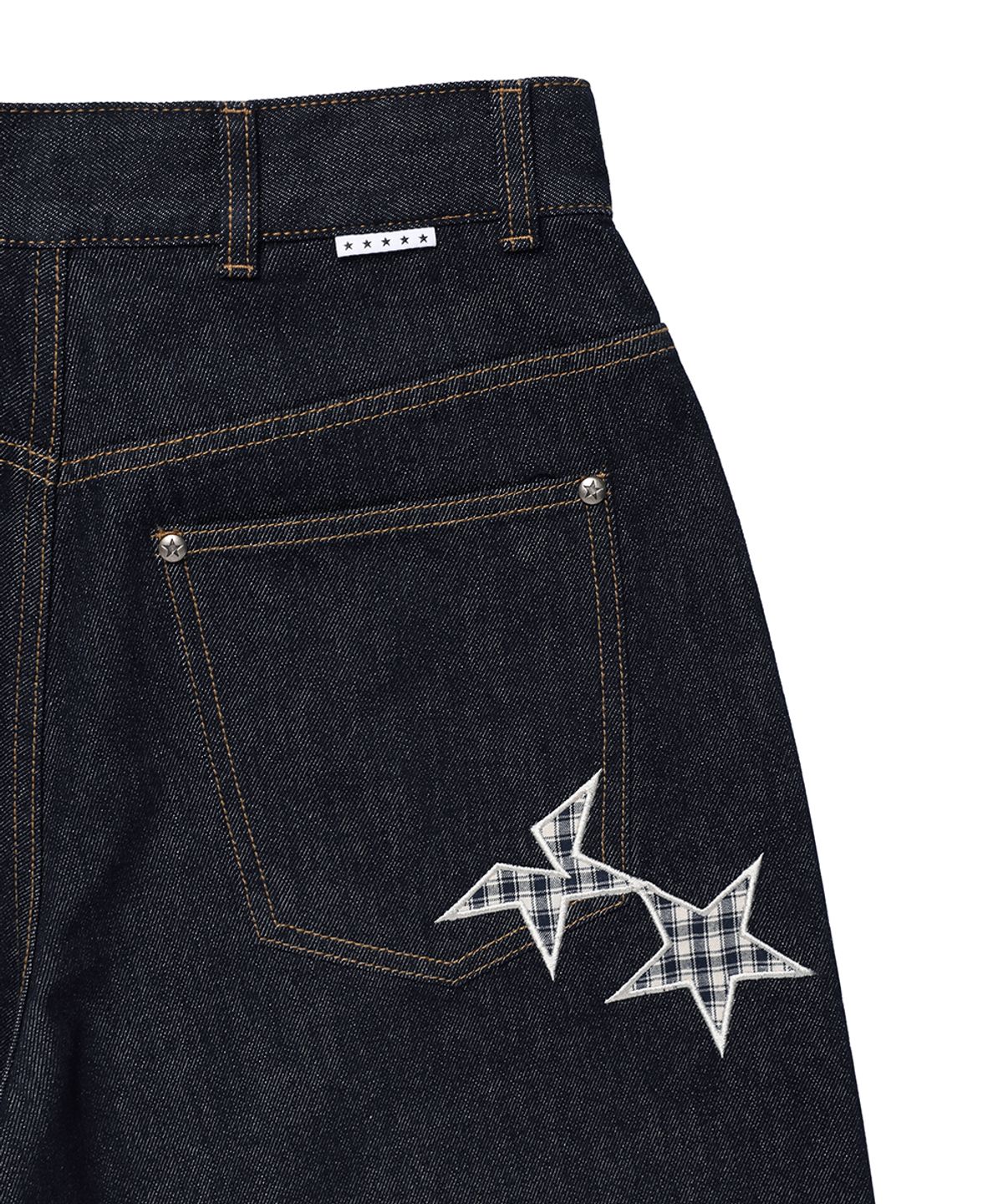 카비시(CAVISH) CHECK APPLIQUE DENIM PANTS BLUE(CV2GSFD111A)