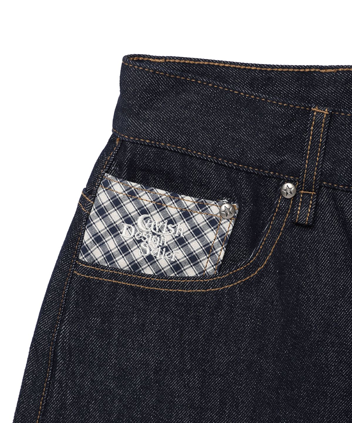 카비시(CAVISH) CHECK APPLIQUE DENIM SHORTS BLUE(CV2GMFD160A)