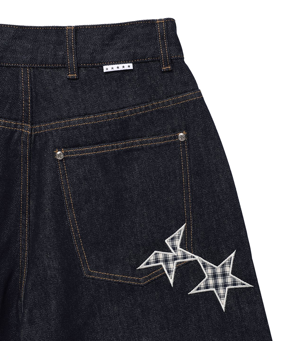 카비시(CAVISH) CHECK APPLIQUE DENIM SHORTS BLUE(CV2GMFD160A)
