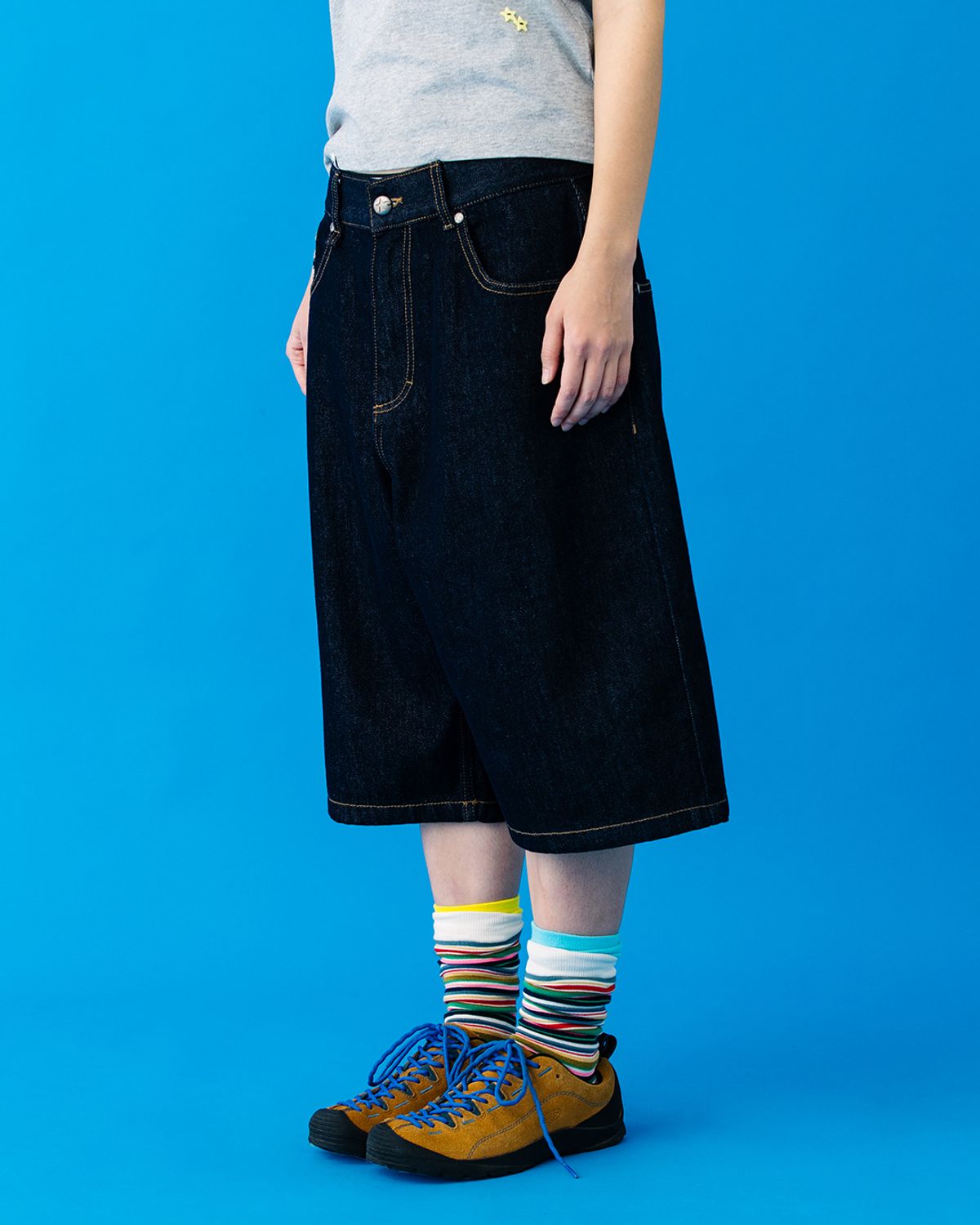 카비시(CAVISH) CHECK APPLIQUE DENIM SHORTS BLUE(CV2GMFD160A)