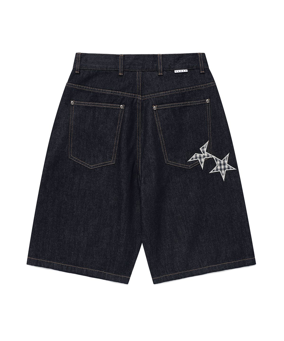 카비시(CAVISH) CHECK APPLIQUE DENIM SHORTS BLUE(CV2GMFD160A)
