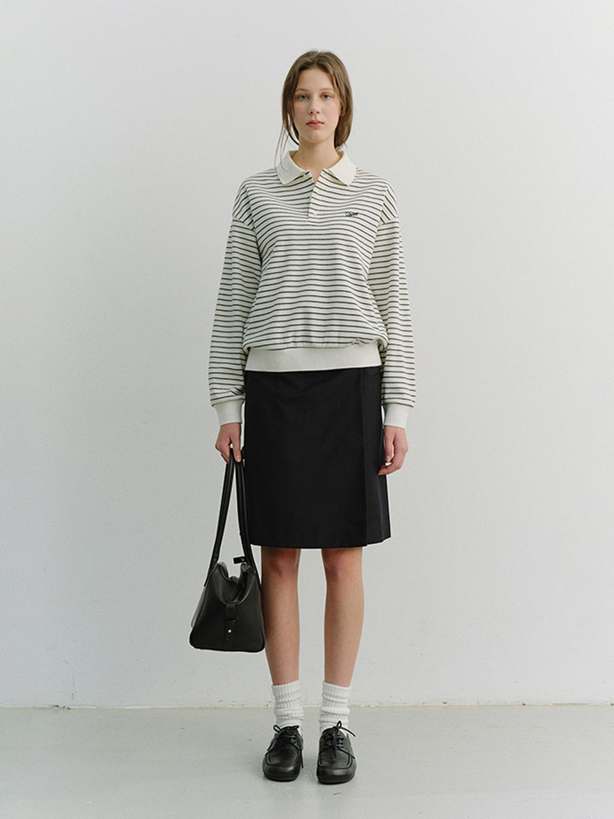 던스트(DUNST) UNISEX STRIPED LOGO COLLARED T-SHIRT_UDTS6A120_IVORY STRIPE
