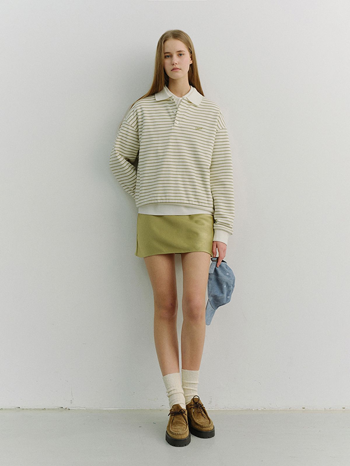 던스트(DUNST) UNISEX STRIPED LOGO COLLARED T-SHIRT_UDTS6A120_OLIVE STRIPE