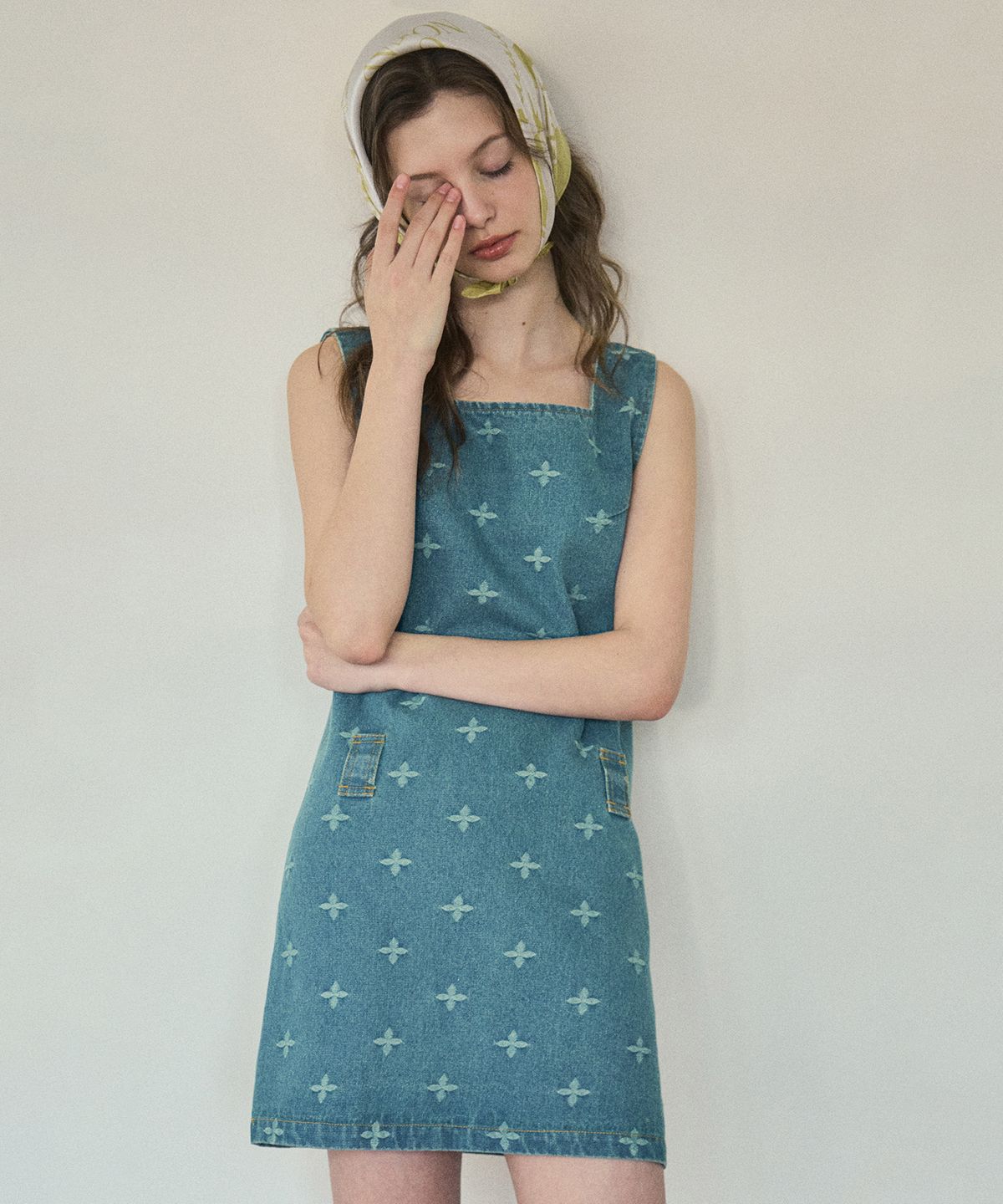 아우어노스텔지아(OURNOSTALGIA) Vintage flower denim dress_Vintage denim(OC25-OPS01)