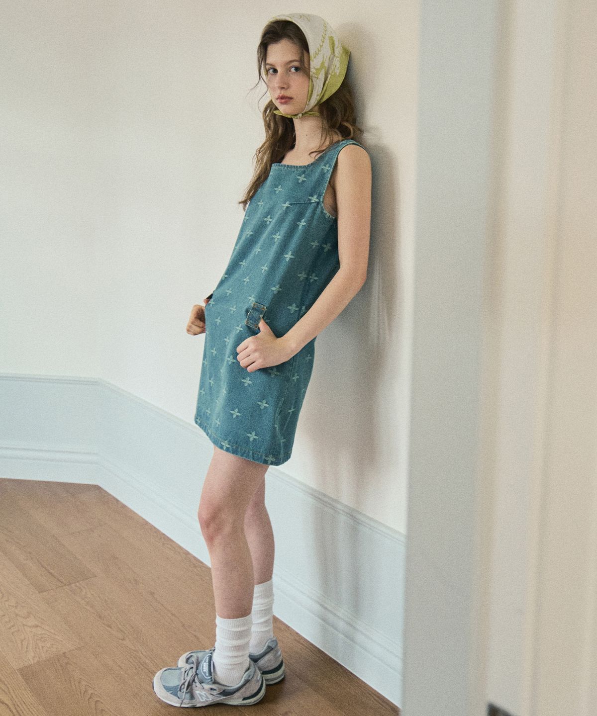 아우어노스텔지아(OURNOSTALGIA) Vintage flower denim dress_Vintage denim(OC25-OPS01)