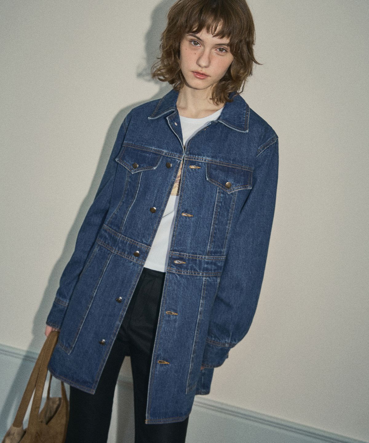 아우어노스텔지아(OURNOSTALGIA) Two-way denim half jacket dress_Deep blue(OC25-OT01)