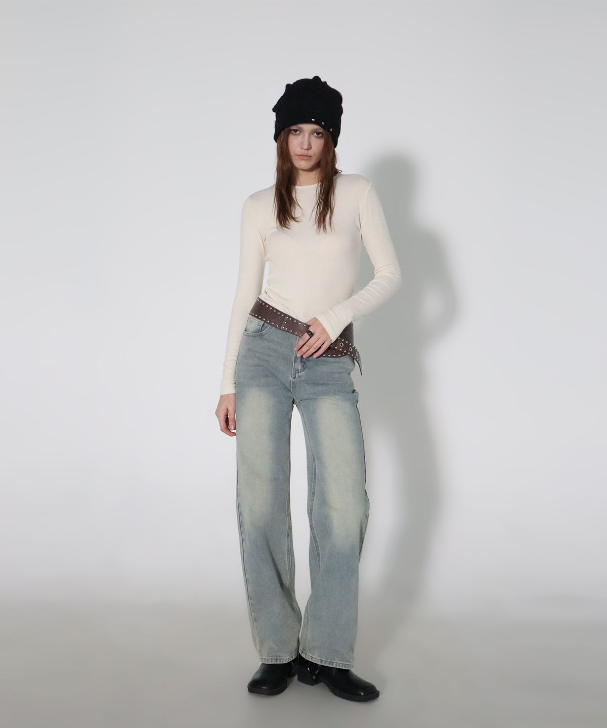 칙스(CHICKS) 빈티지 워싱 와이드핏 데님 팬츠 딥블루