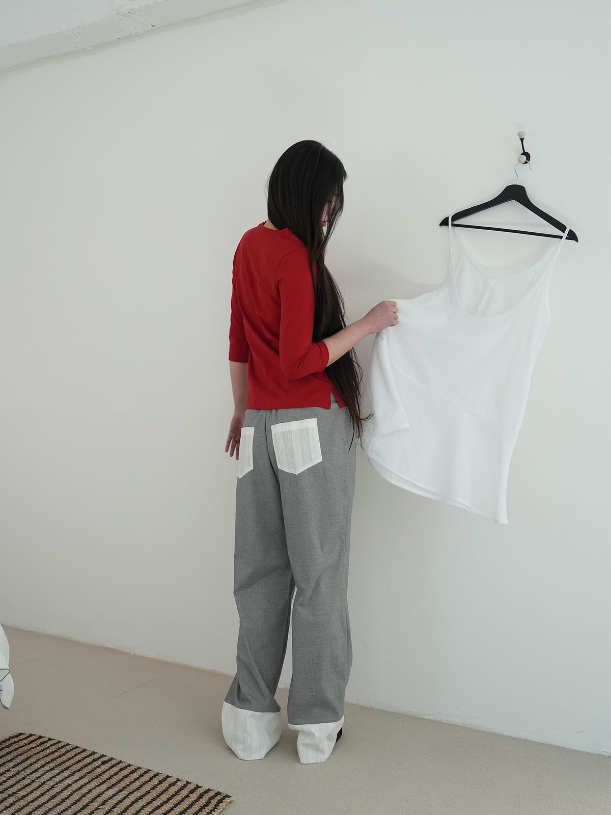 온스카(ONSKA) CHECK LACE PANTS (GREY)