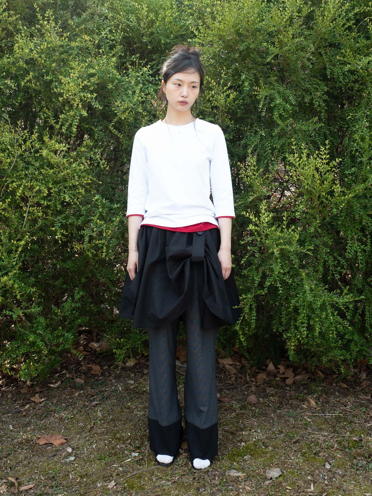 온스카(ONSKA) CHECK LACE PANTS (BLACK)