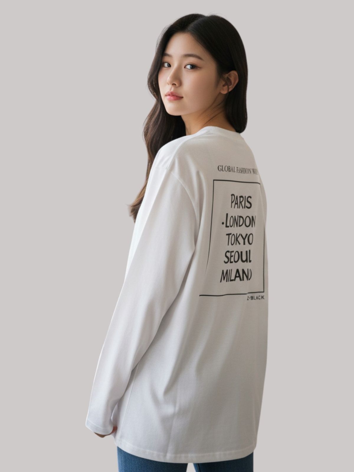 지블랙(ZBLACK) 패션위크 CITY  롱슬리브(WHITE-GREY PRINT)