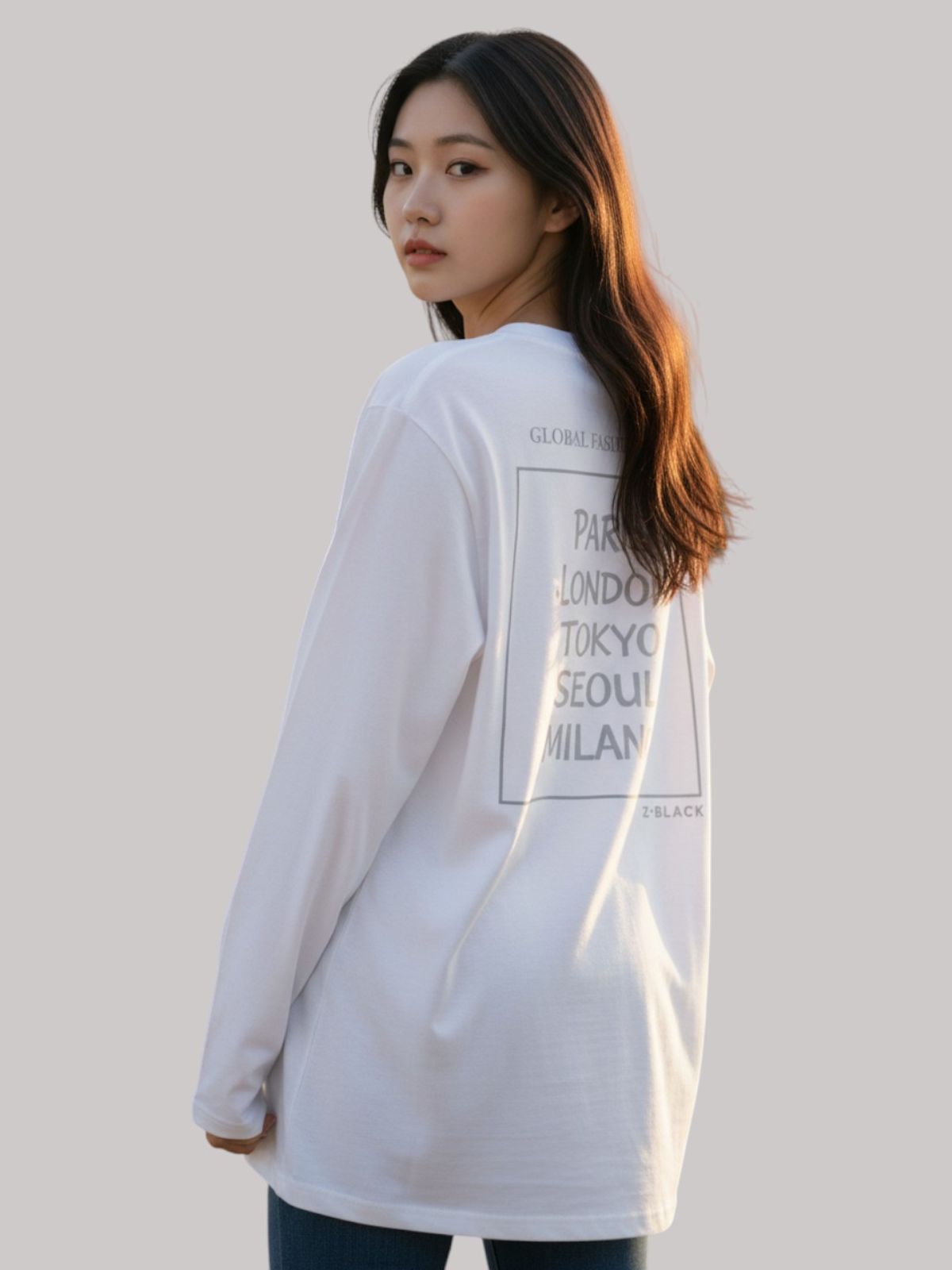 지블랙(ZBLACK) 패션위크 CITY  롱슬리브(WHITE-GREY PRINT)