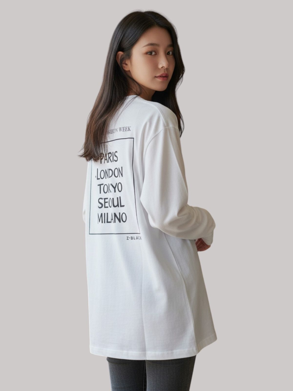 지블랙(ZBLACK) 패션위크 CITY  롱슬리브(WHITE-BLACK PRINT)