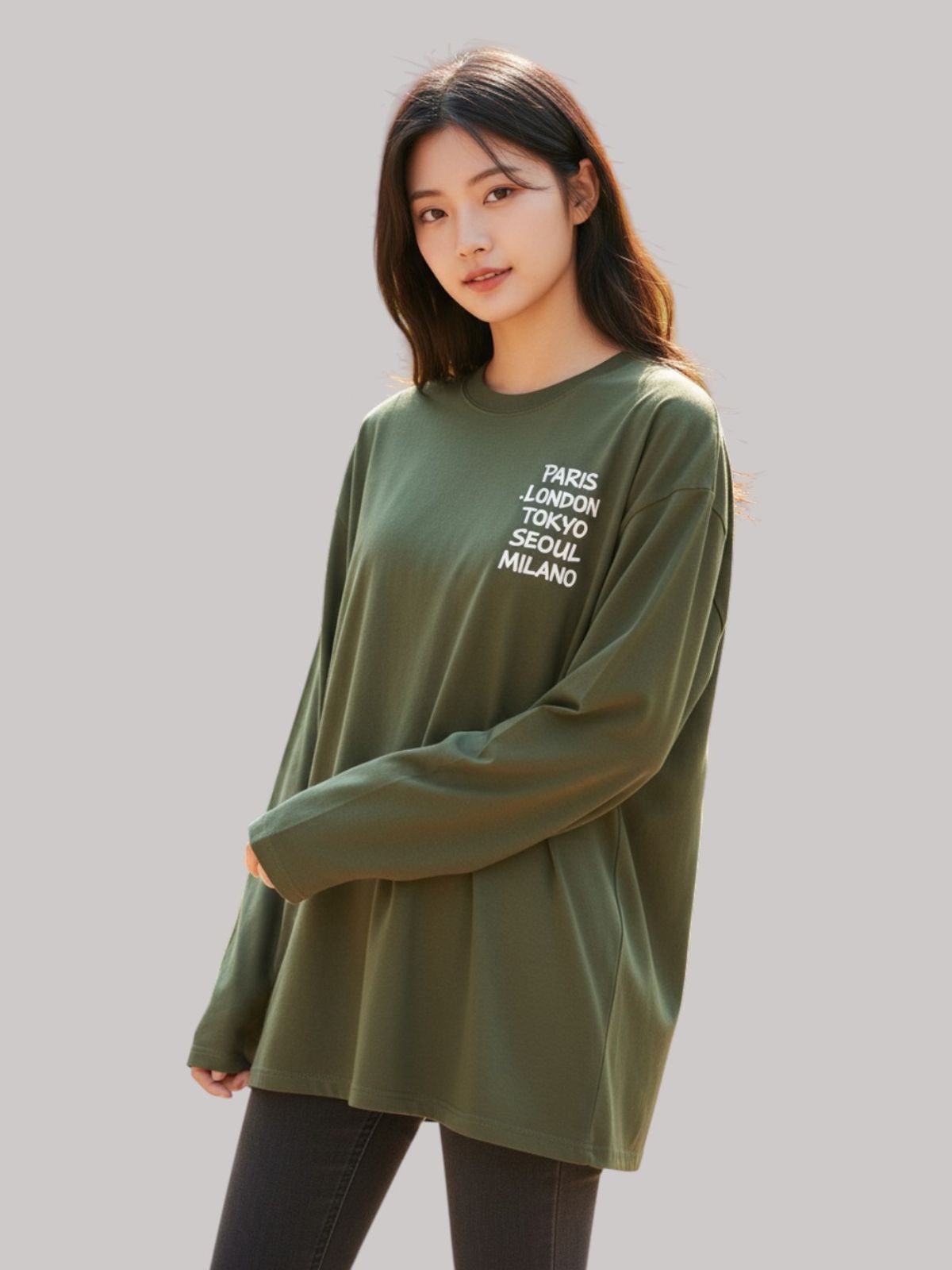 지블랙(ZBLACK) 패션위크 CITY  롱슬리브(KHAKI-WHITE PRINT)
