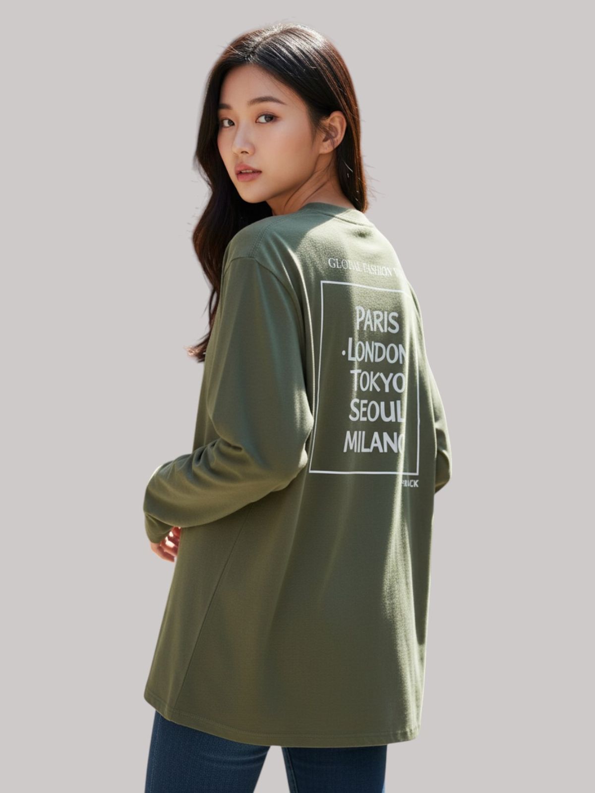 지블랙(ZBLACK) 패션위크 CITY  롱슬리브(KHAKI-WHITE PRINT)
