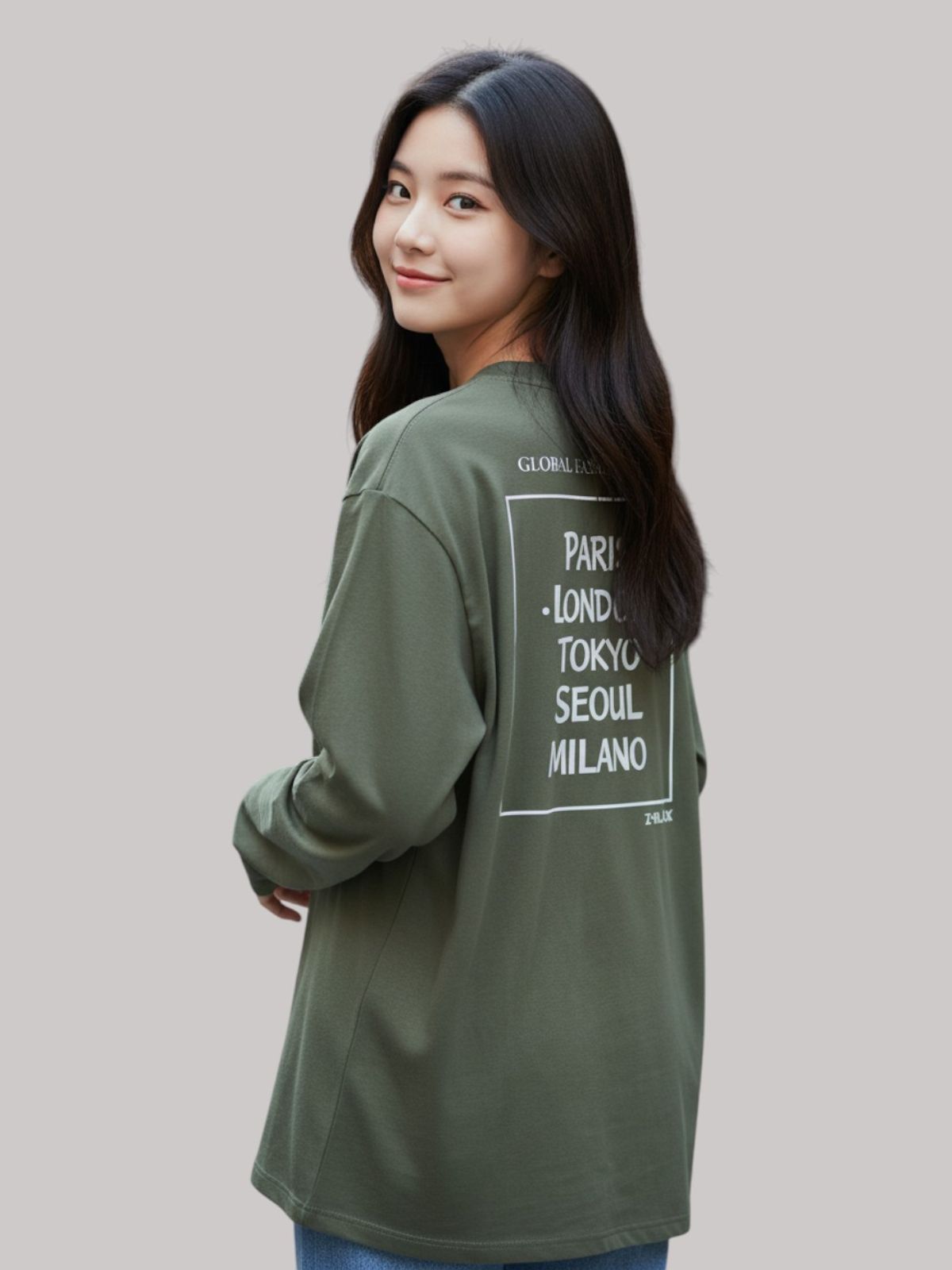 지블랙(ZBLACK) 패션위크 CITY  롱슬리브(KHAKI-WHITE PRINT)