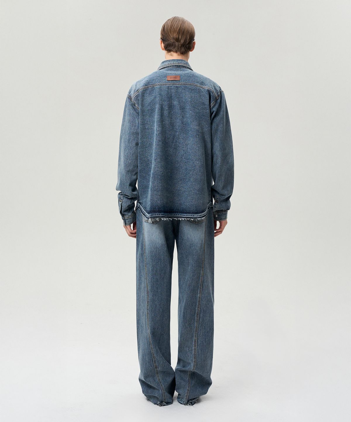 리이 맨(RERHEE MEN) DESTROYED HEM SHIRT JACKET WASHED BLUE