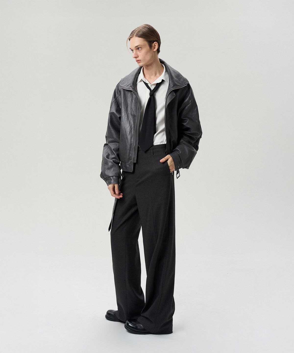 리이 맨(RERHEE MEN) DOUBLE COLLAR BELTED HEM JACKET STONE