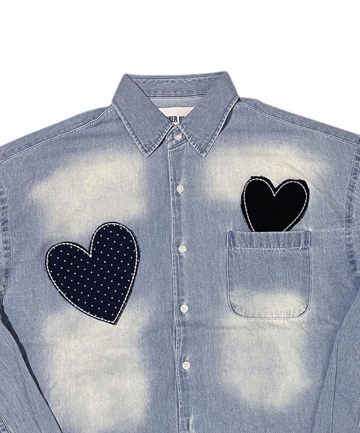 스케이터락(SK8ER ROCK) Double Hearts Denim Shirt ((light blue))