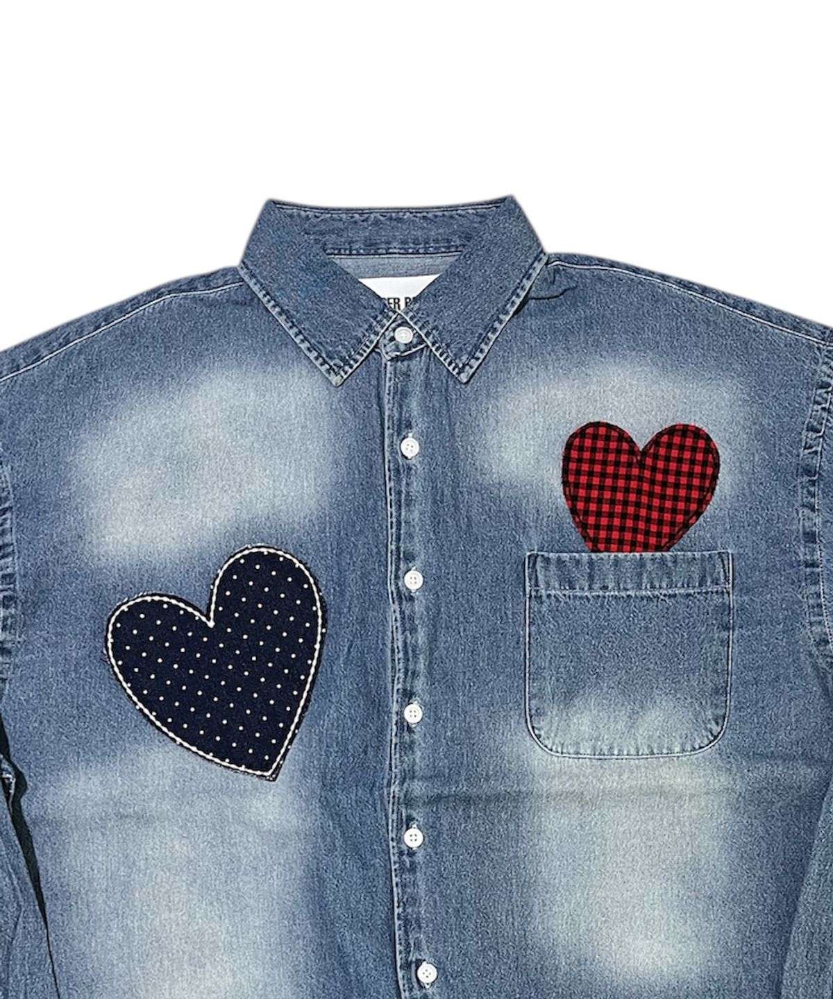 스케이터락(SK8ER ROCK) Double Hearts Denim Shirt ((blue))