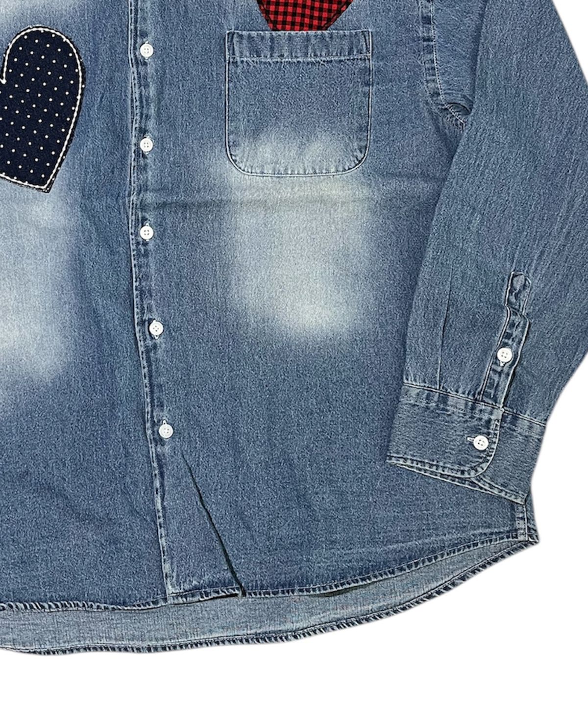 스케이터락(SK8ER ROCK) Double Hearts Denim Shirt ((blue))