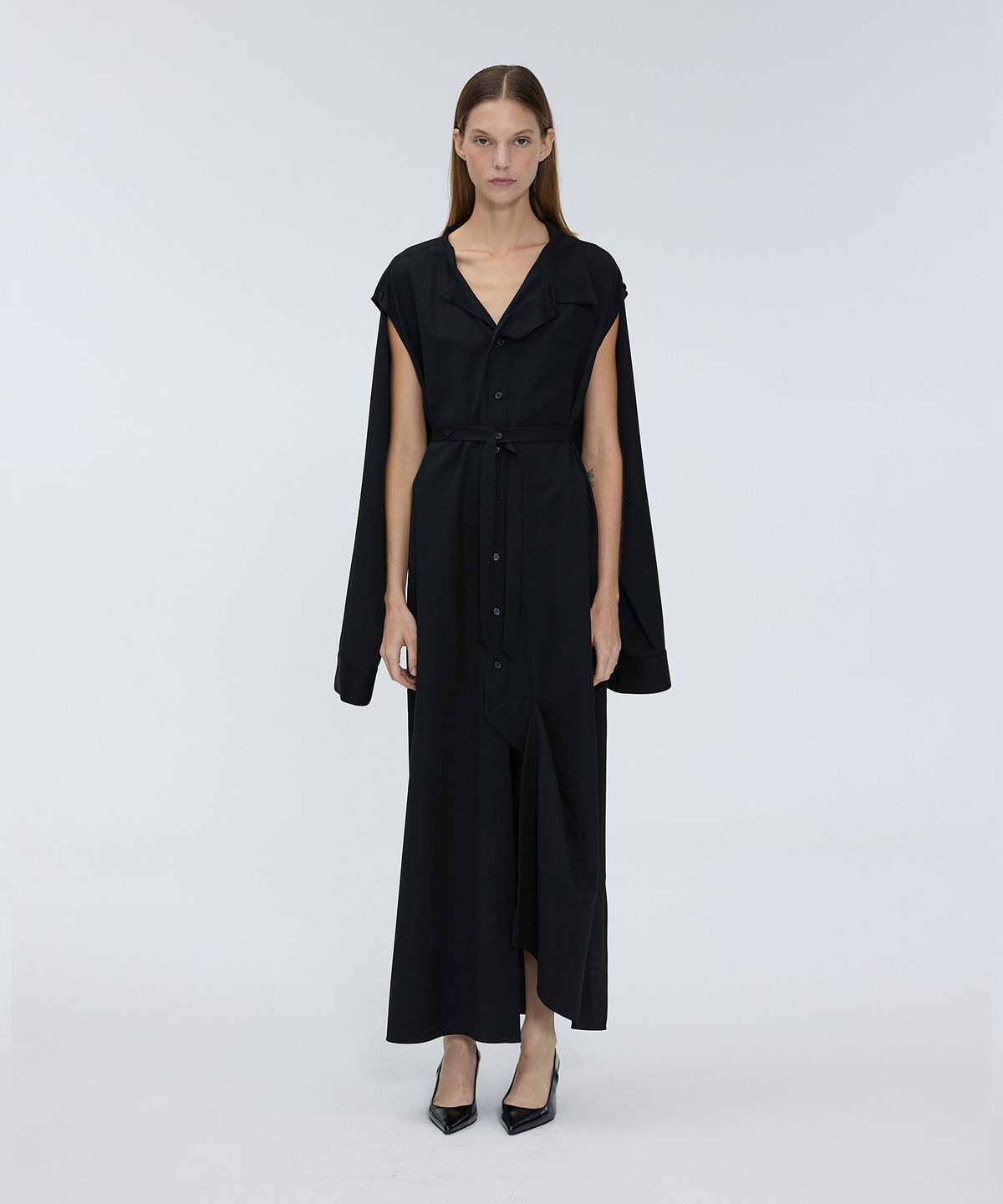 므아므(MMAM) Off-sleeve long shirt dress